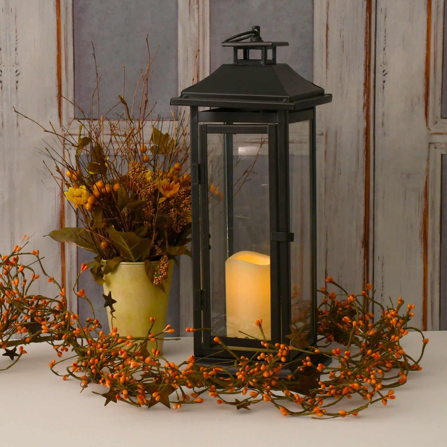 Metal Lantern with Battery-Operated Candle - Traditional Black