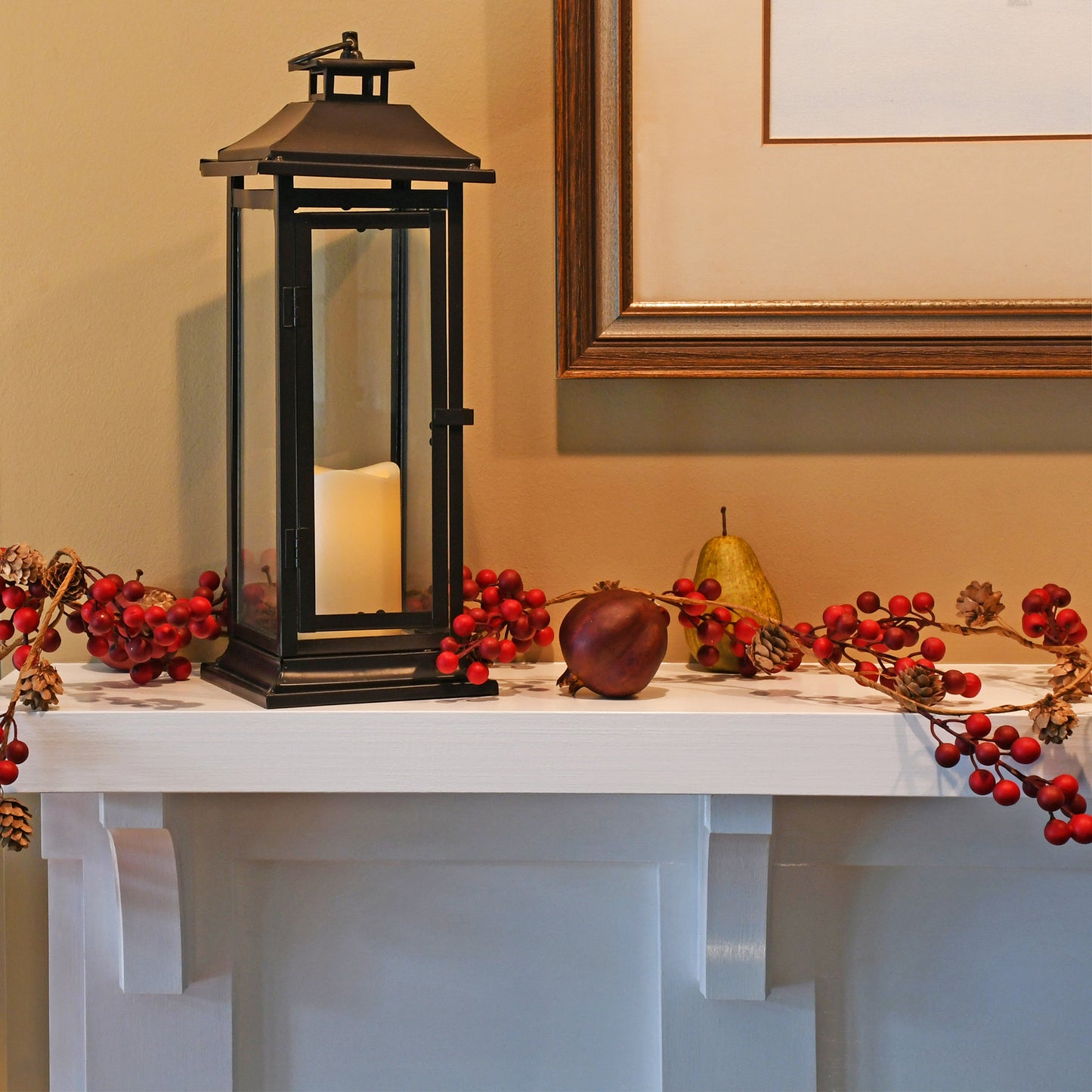 Metal Lantern with Battery-Operated Candle - Traditional Black