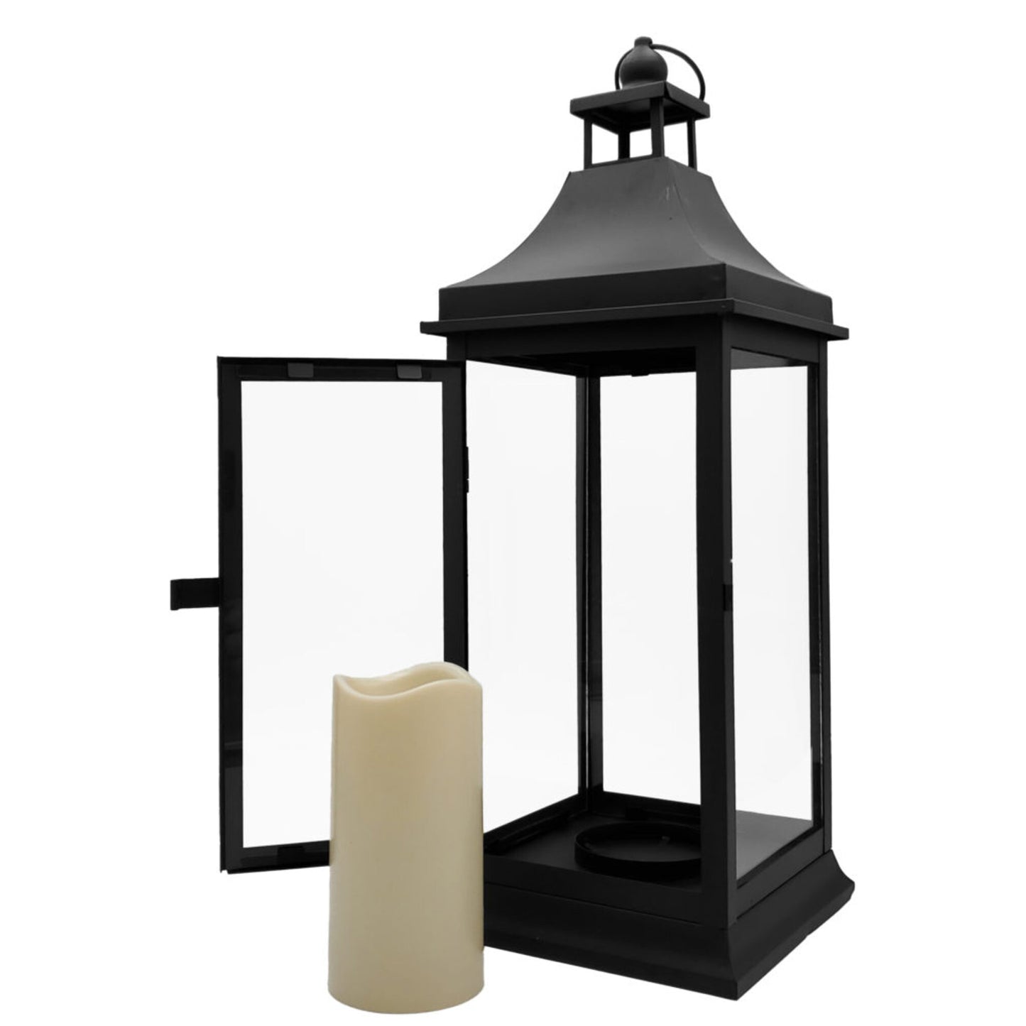 Metal Lantern with Battery-Operated Candle - 19" Black