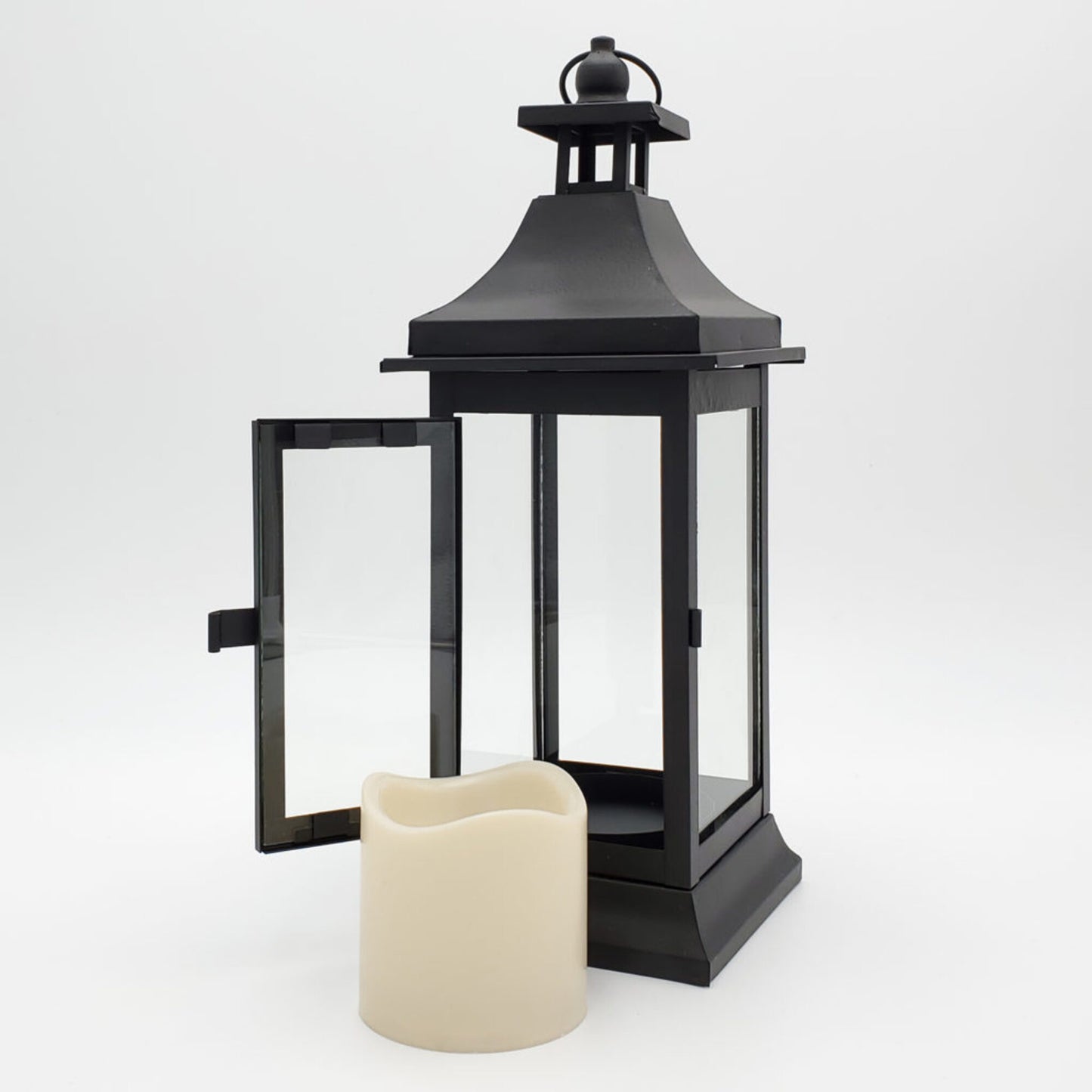 Metal Lantern with Battery-Operated Candle - 13" Black
