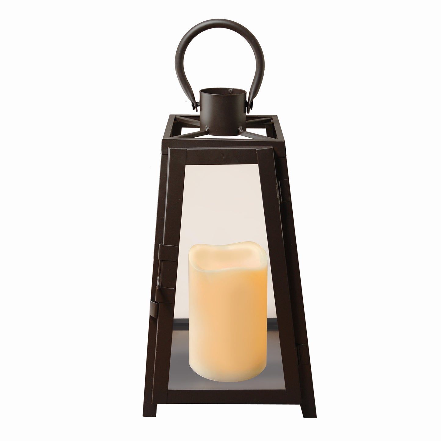 Metal Lantern with Battery-Operated Candle - Black Tapered