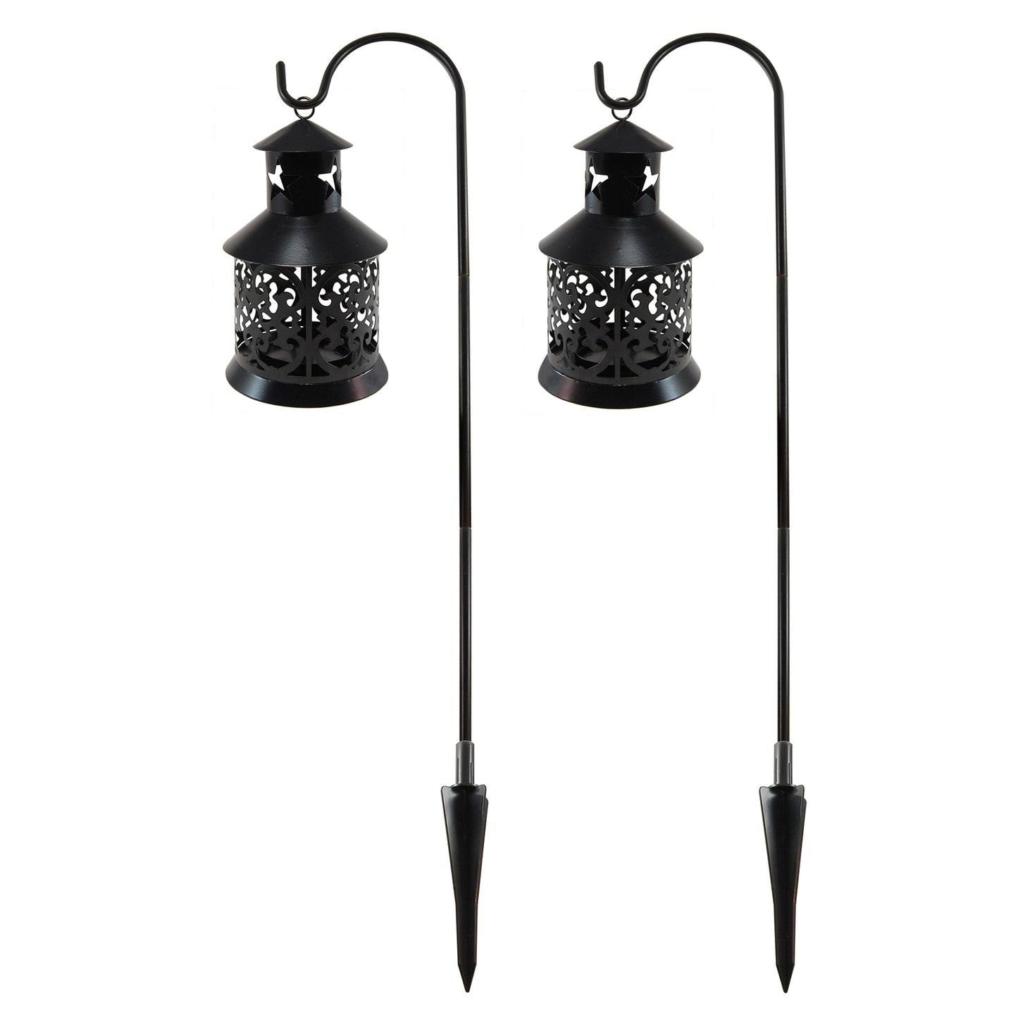 Metal Lantern with Shepherd's Hook - Set of 2