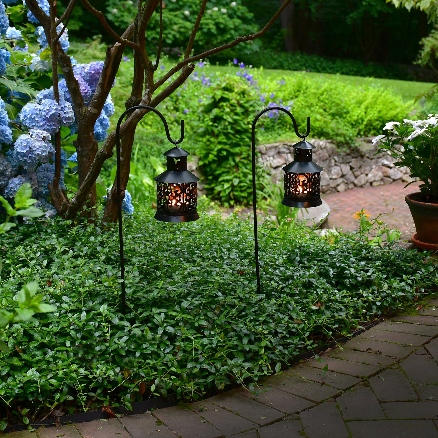 Metal Lantern with Shepherd's Hook - Set of 2