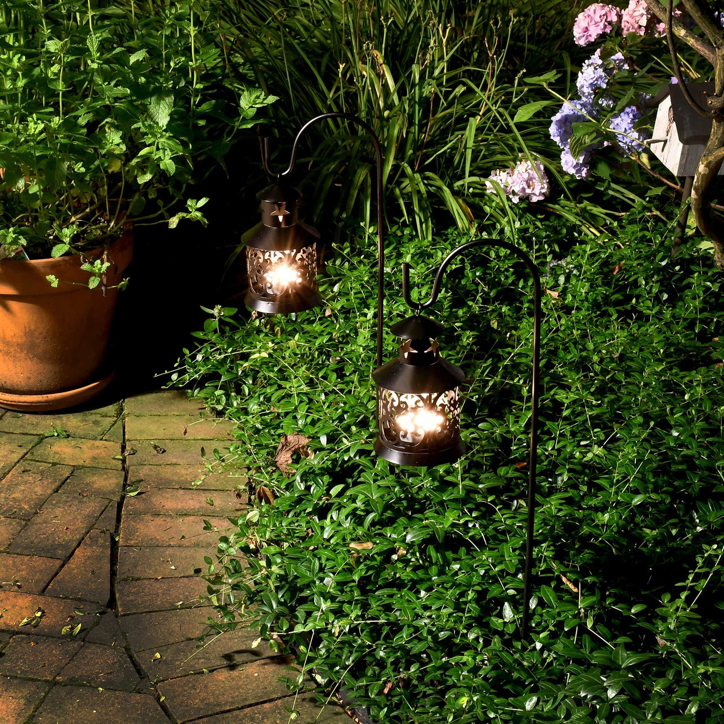 Metal Lantern with Shepherd's Hook - Set of 2