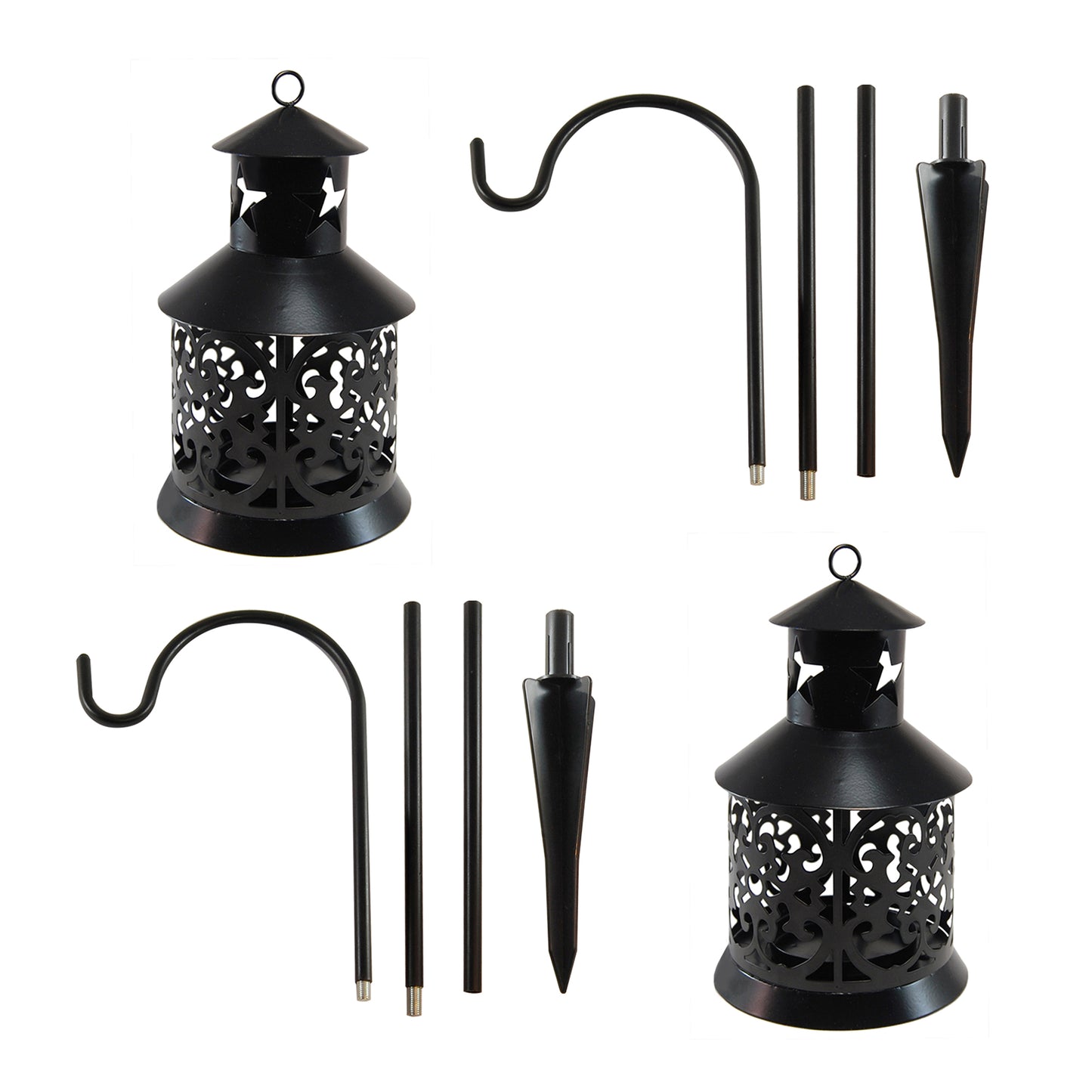 Metal Lantern with Shepherd's Hook - Set of 2