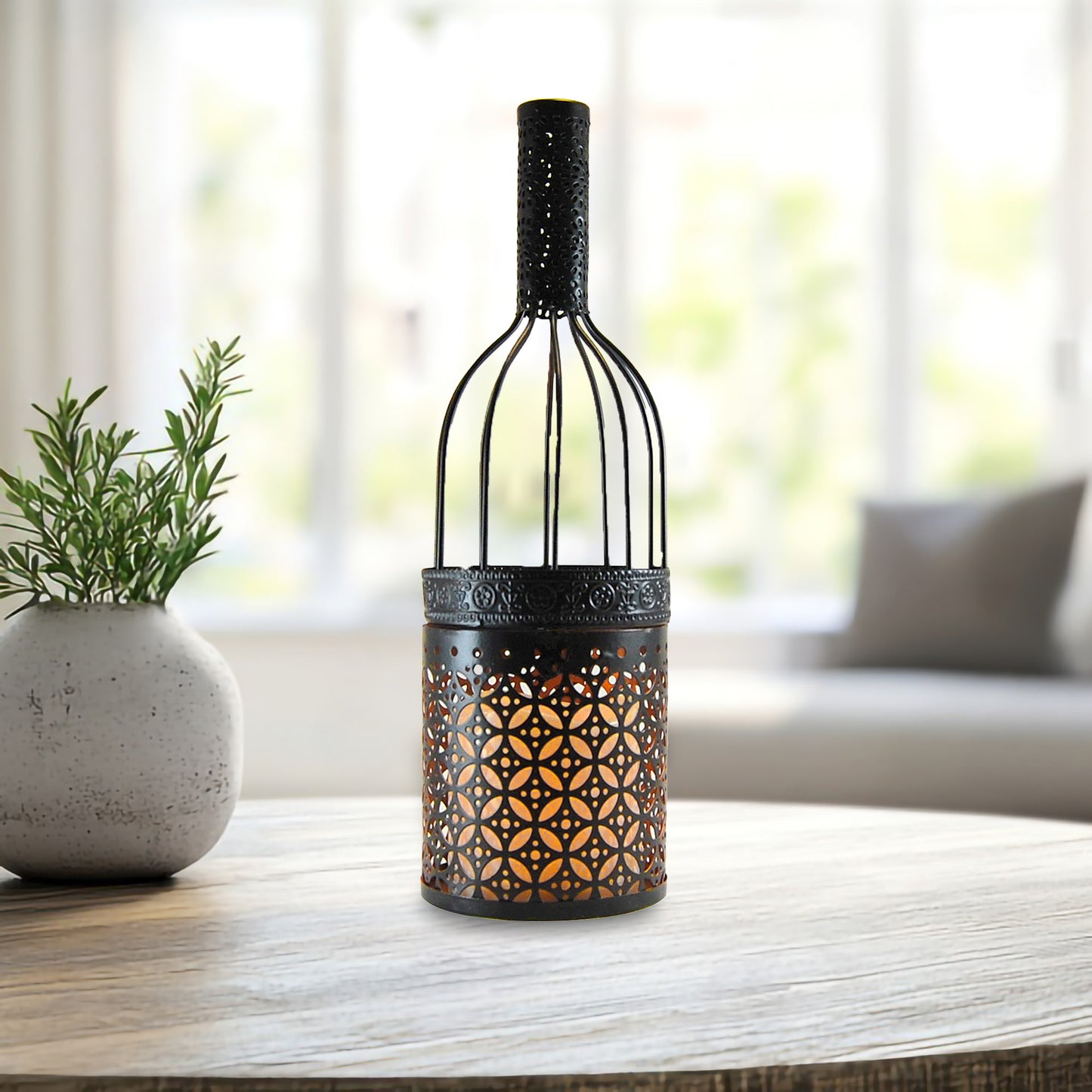 Metal Wine Bottle with Battery Operated Candle