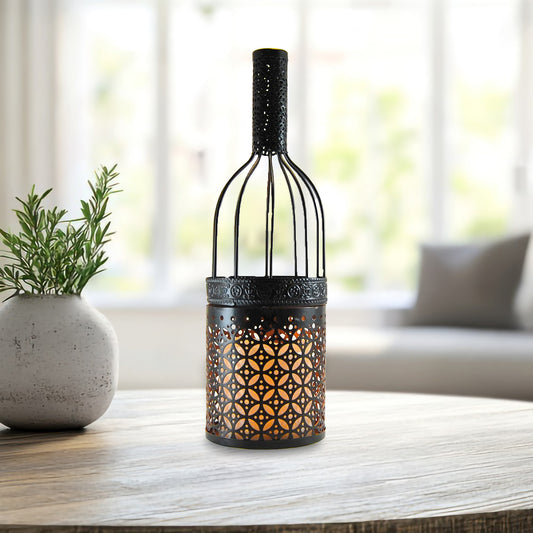Metal Wine Bottle with Battery-Operated Candle