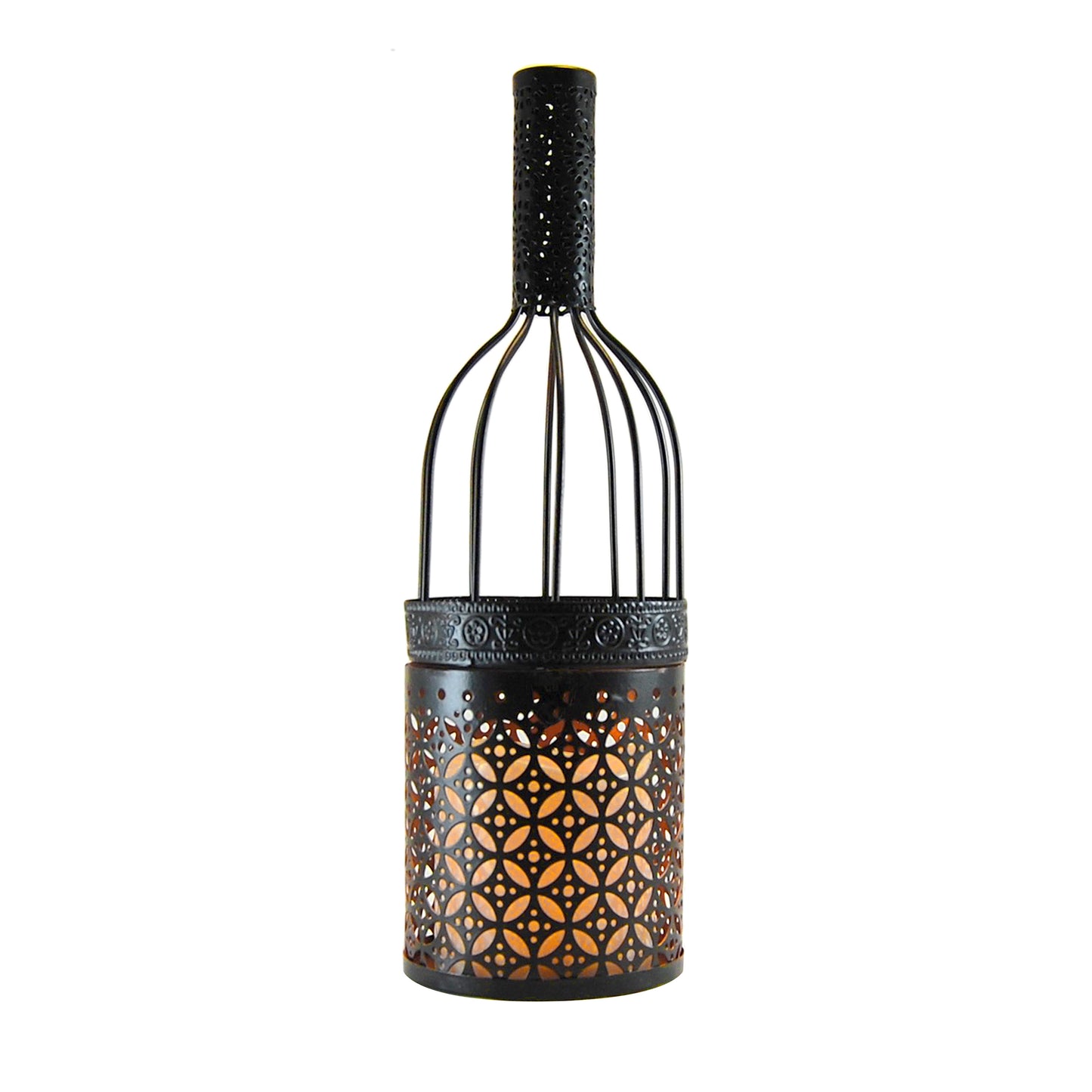 Metal Wine Bottle with Battery-Operated Candle