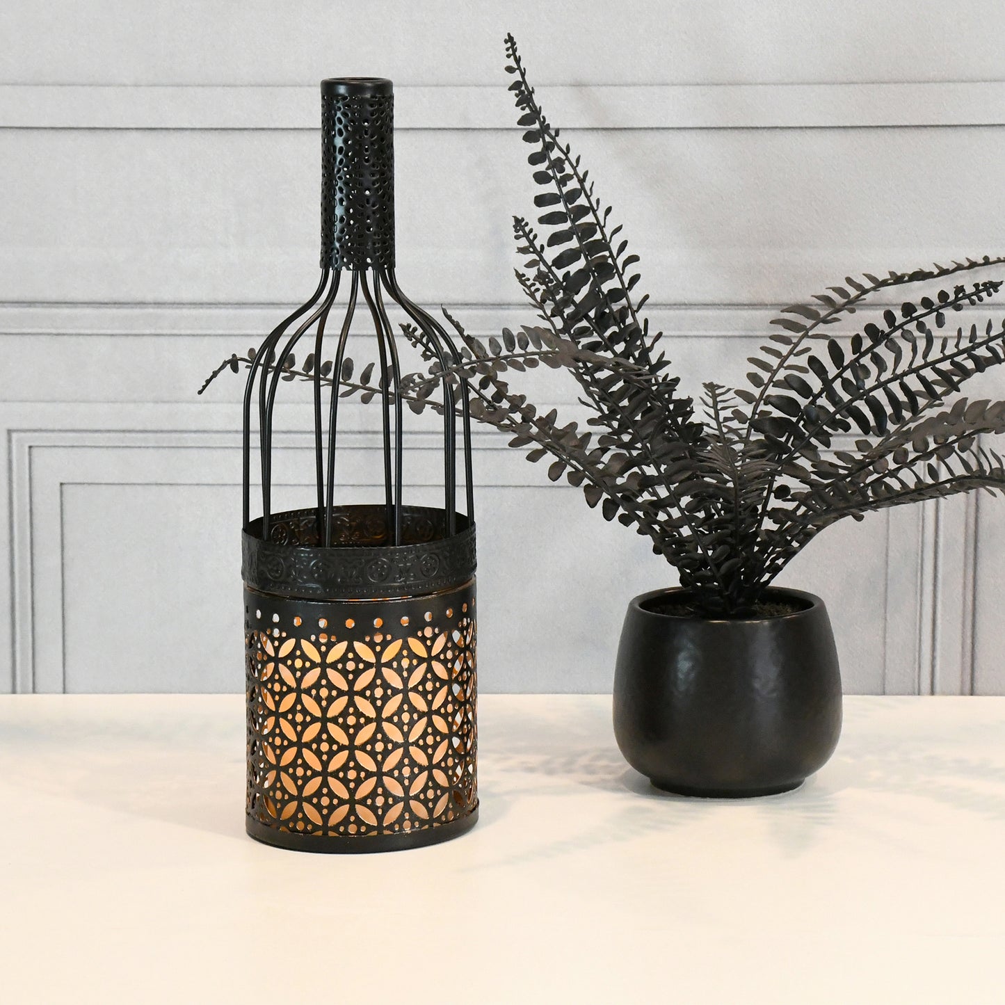 Metal Wine Bottle with Battery-Operated Candle