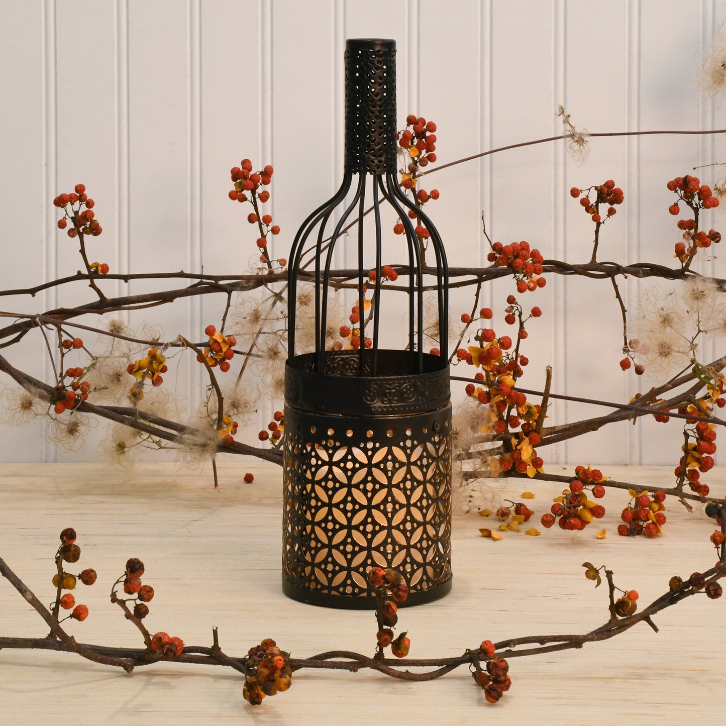 Metal Wine Bottle with Battery-Operated Candle