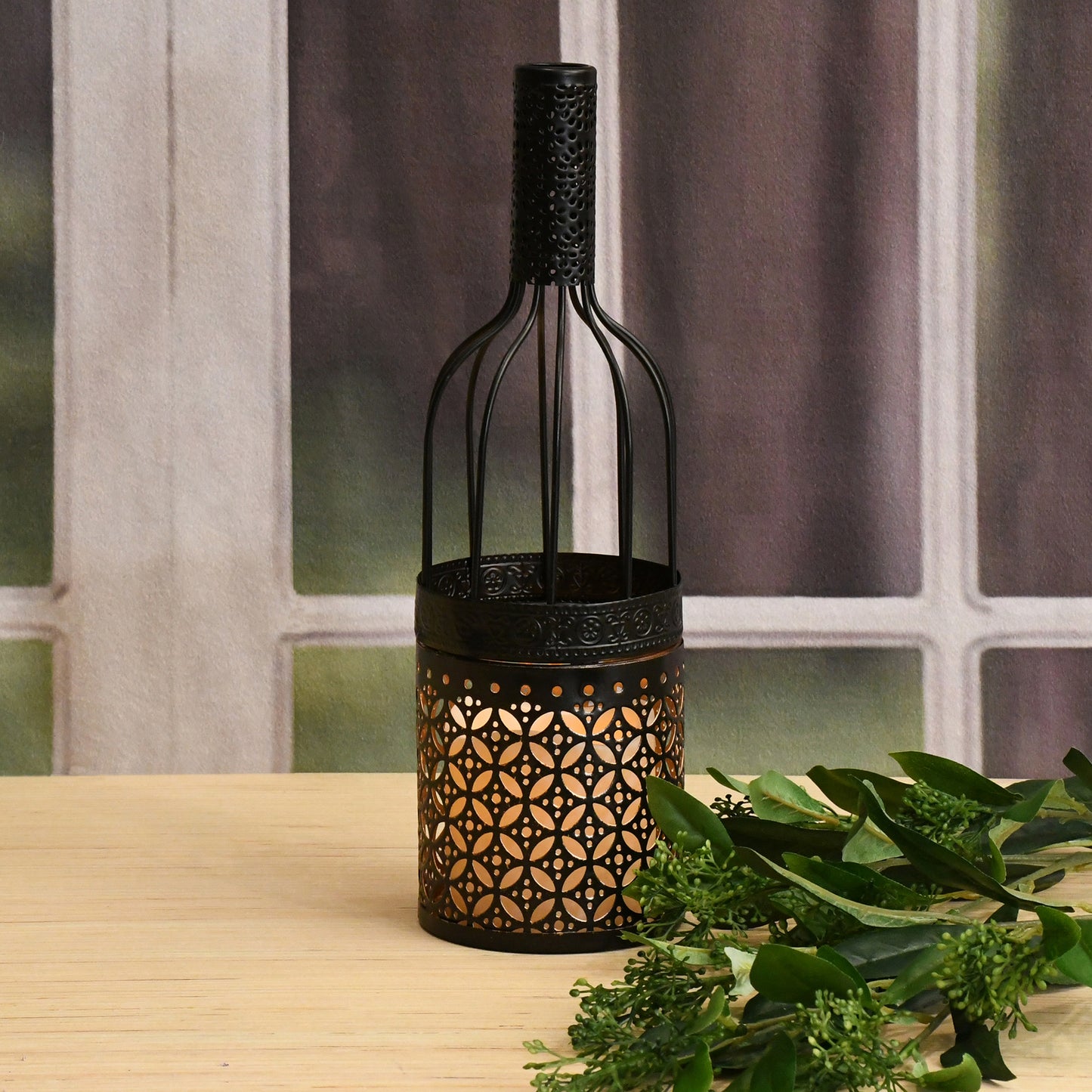 Metal Wine Bottle with Battery-Operated Candle