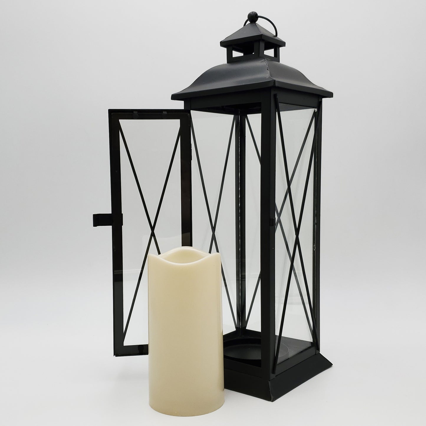 Battery Operated Metal Lantern with LED Candle - Crisscross