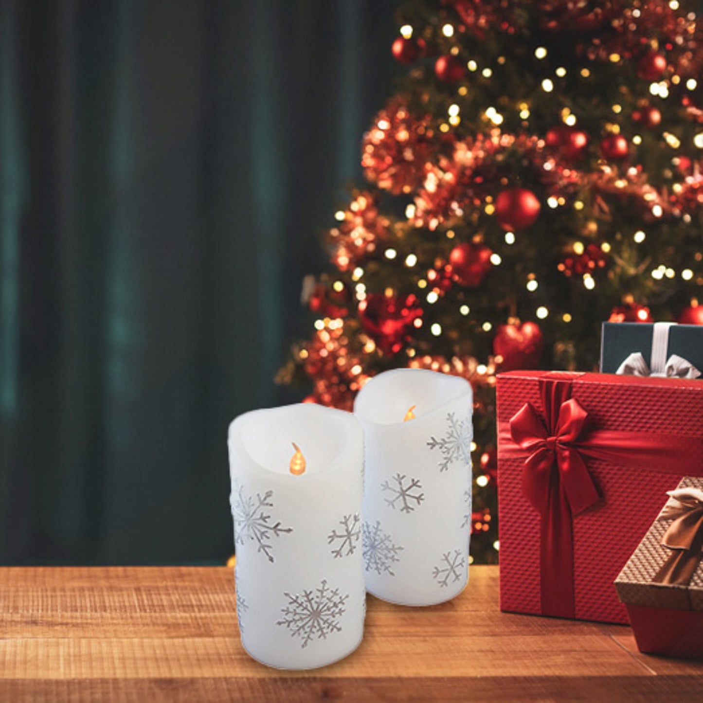 Battery Operated Wax LED Candles, Snowflake - Set of 2