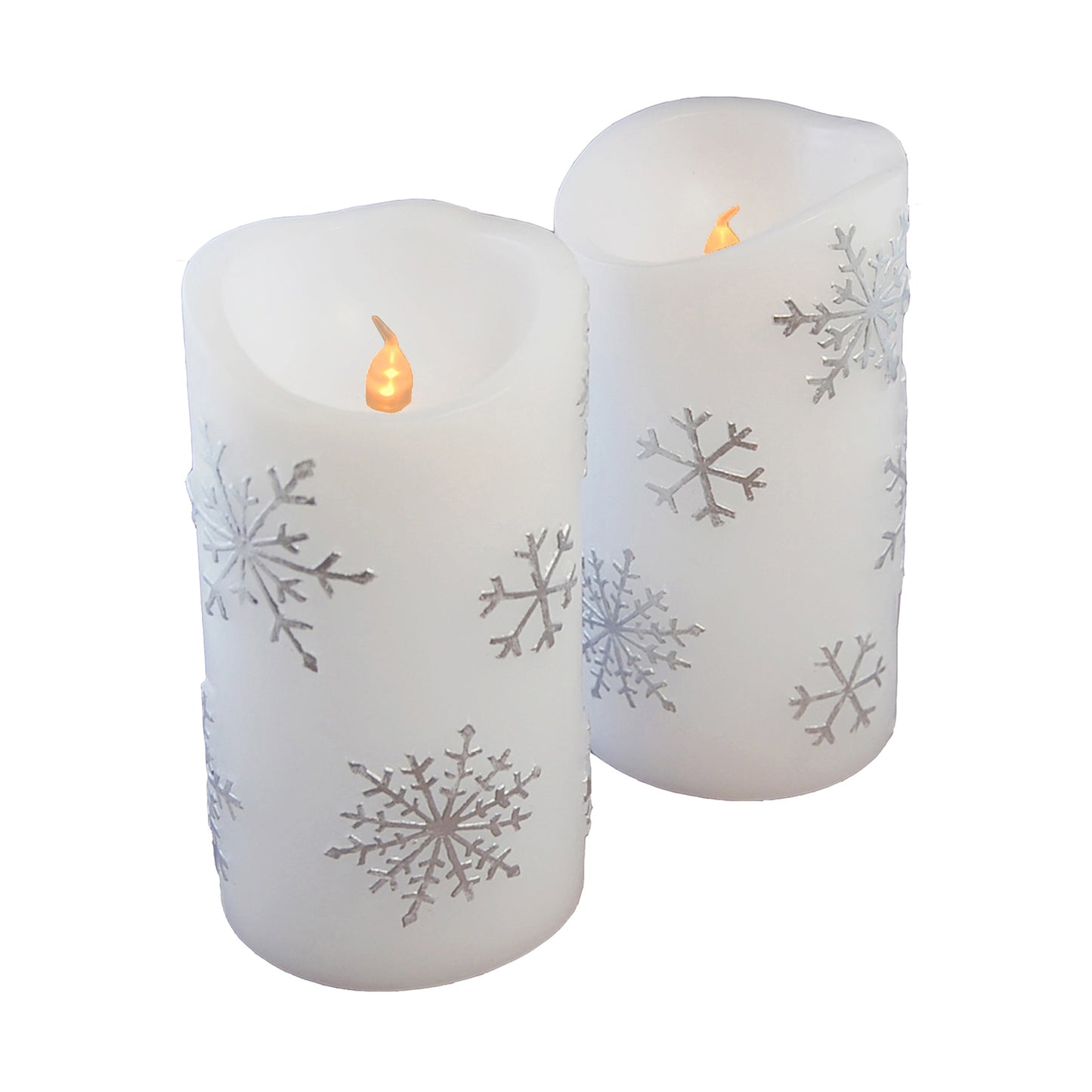 Battery-Operated Wax LED Candles, Snowflake - Set of 2