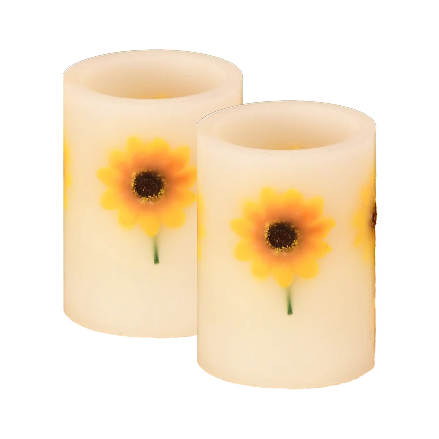 Battery Operated Wax LED Candles, Dried Flowers - Set of 2