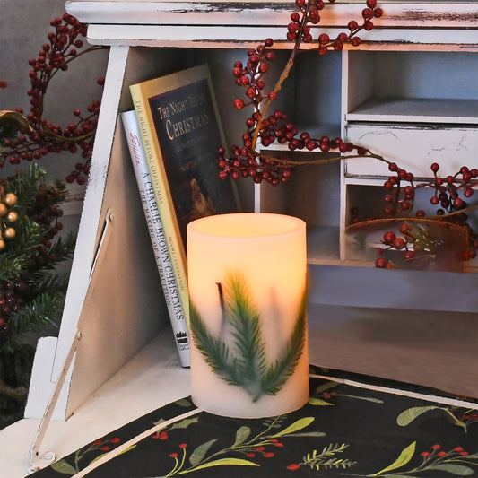 Battery-Operated Wax LED Candle - Pine Needle