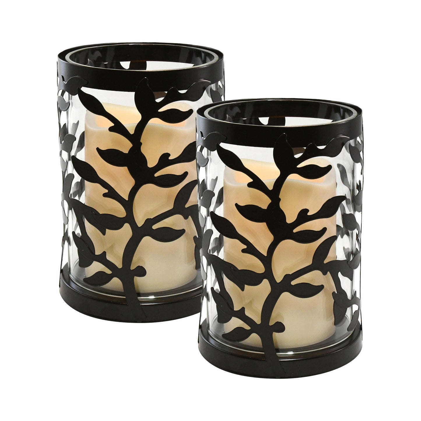 Black Vine Hurricanes with LED Candles - Set of 2