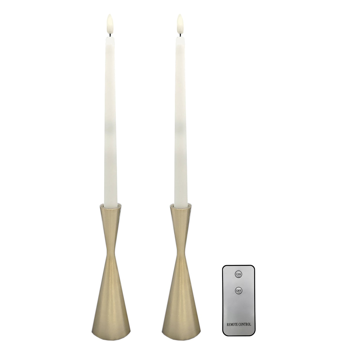 Battery-Operated 3D Wick Taper Candles with Metal Holders - Set of 2
