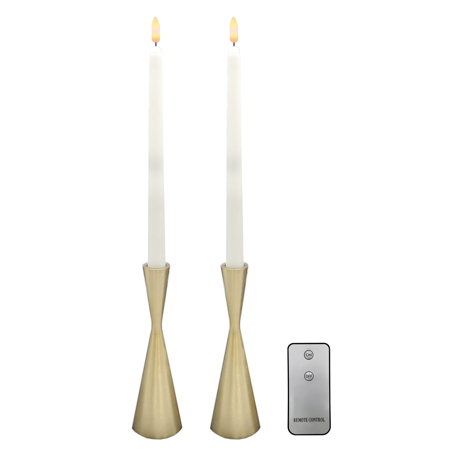 Battery-Operated 3D Wick Taper Candles with Metal Holders - Set of 2