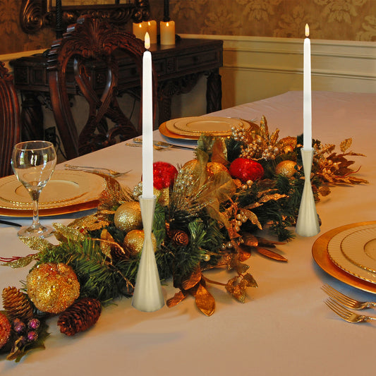 Battery-Operated 3D Wick Taper Candles with Metal Holders - Set of 2