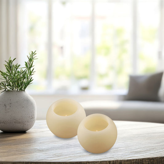 Battery Operated Round Wax LED Candles - Set of 2