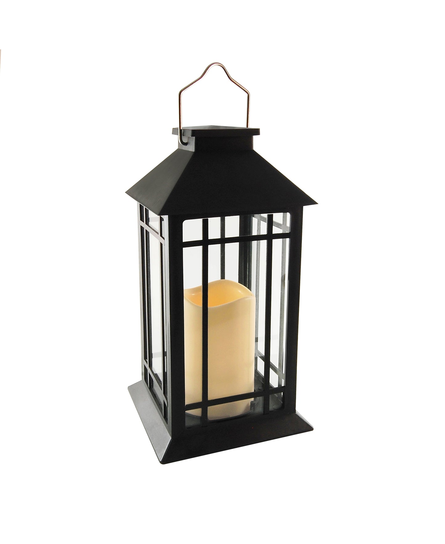 Solar-Powered Lantern with LED Candle - Black Window