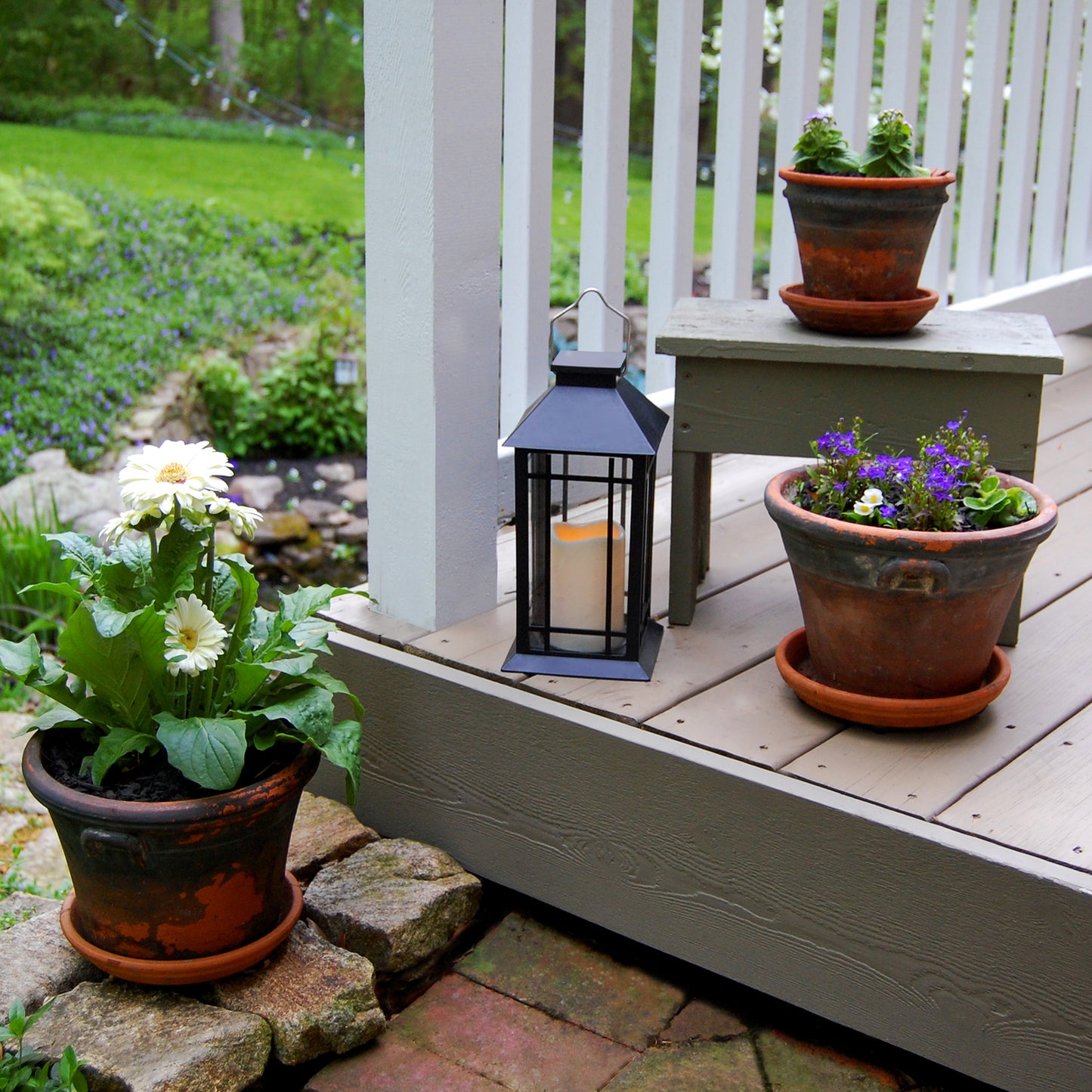 Solar-Powered Lantern with LED Candle - Black Window