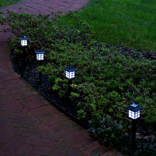 Solar-Powered Ground Lights, Black Window - Set of 4