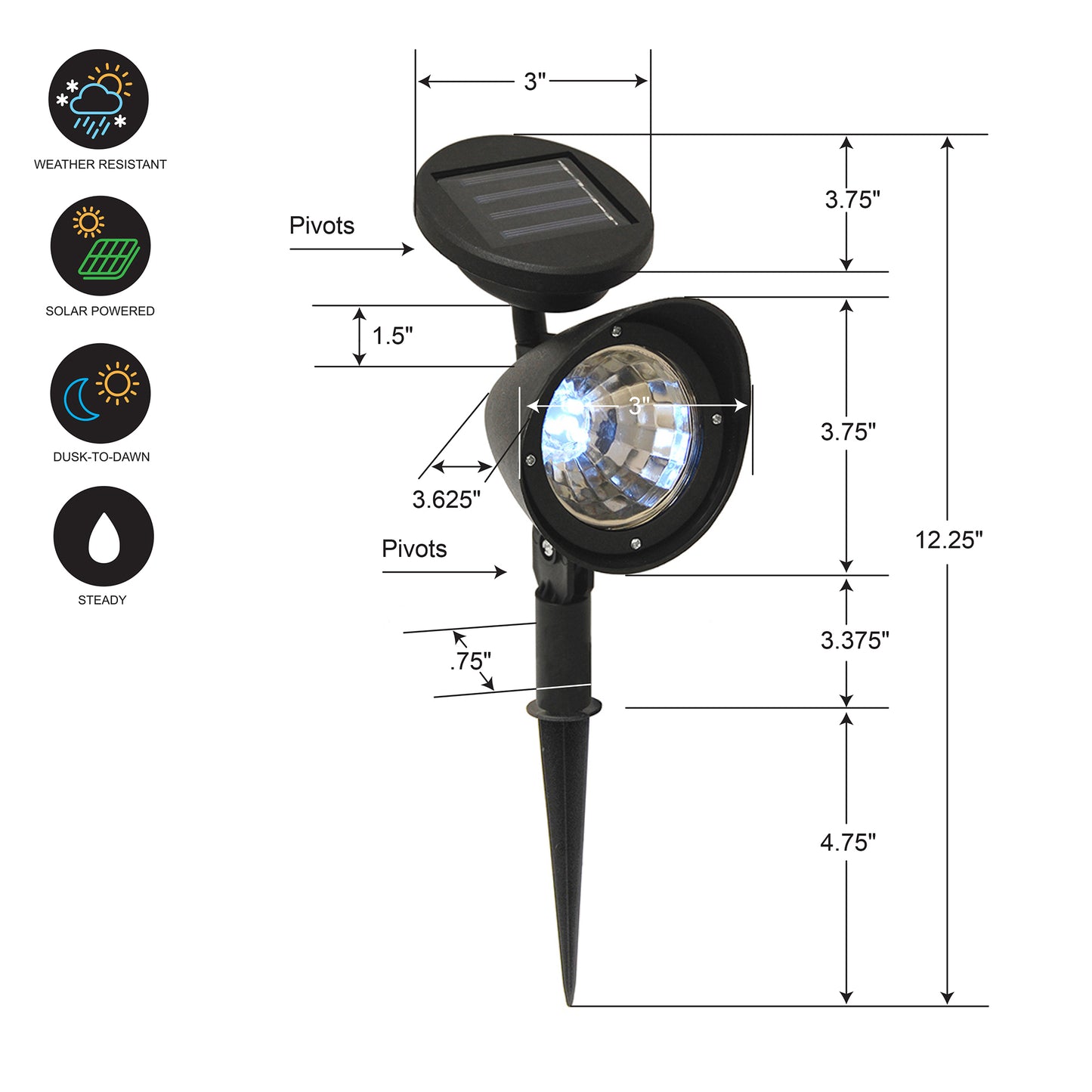 Solar-Powered Black Spotlights - Set of 2