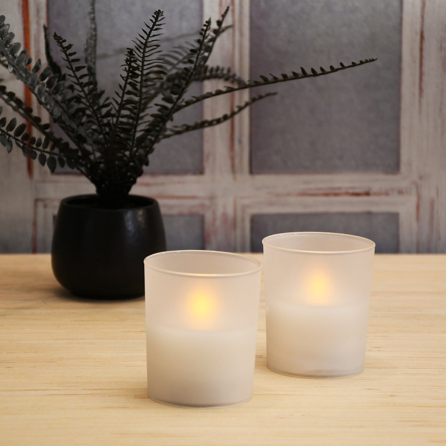 Battery-Operated LED Glass Candles with Moving Flame, Frosted - Set of 2