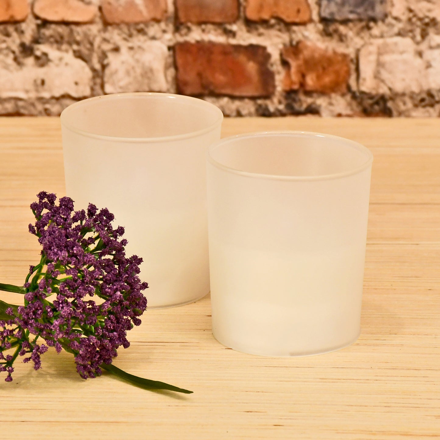 Battery-Operated LED Glass Candles with Moving Flame, Frosted - Set of 2