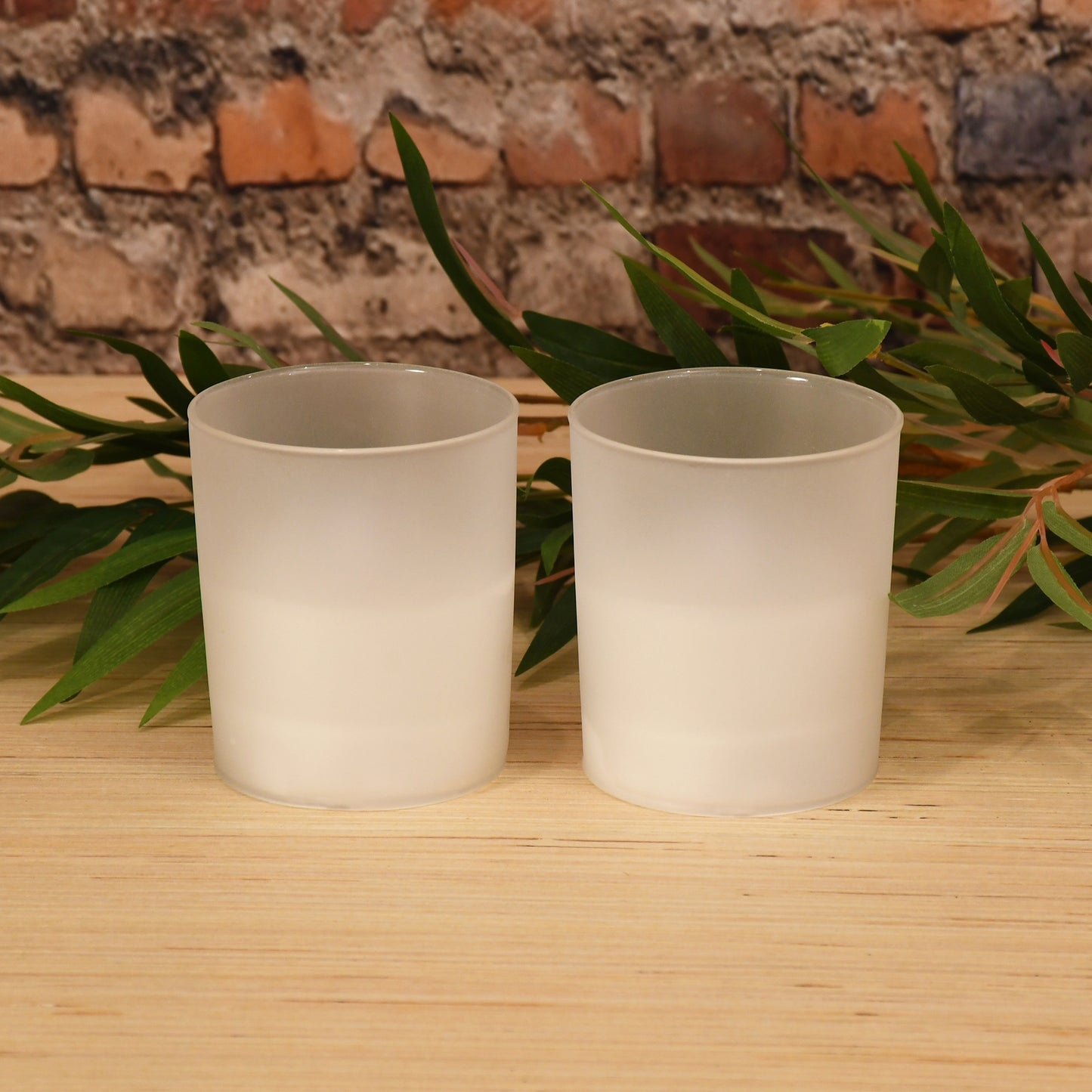 Battery-Operated LED Glass Candles with Moving Flame, Frosted - Set of 2