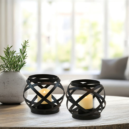 Metal Candleholders with Battery-Operated LED Candles - Set of 2