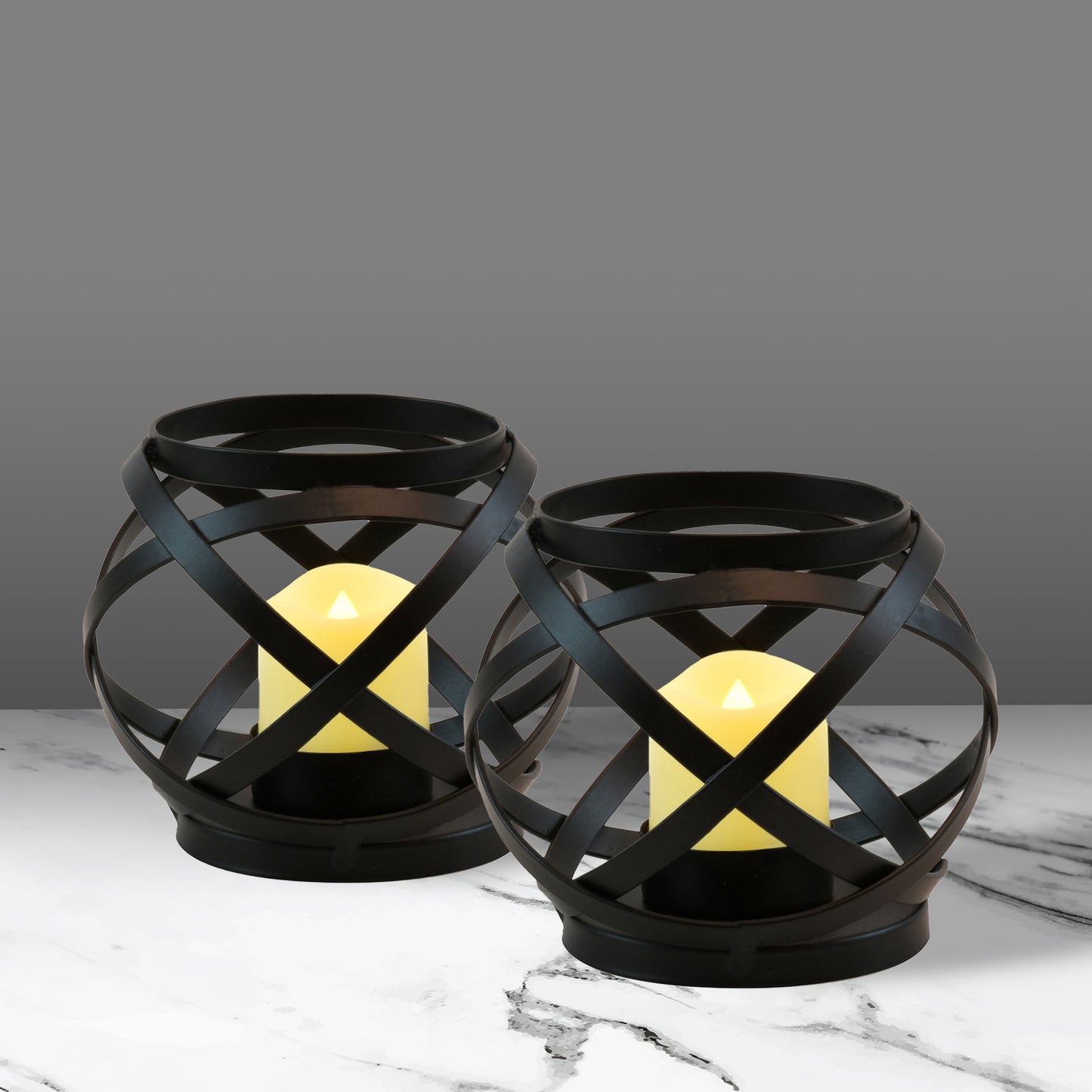 Metal Candleholders with Battery-Operated LED Candles - Set of 2