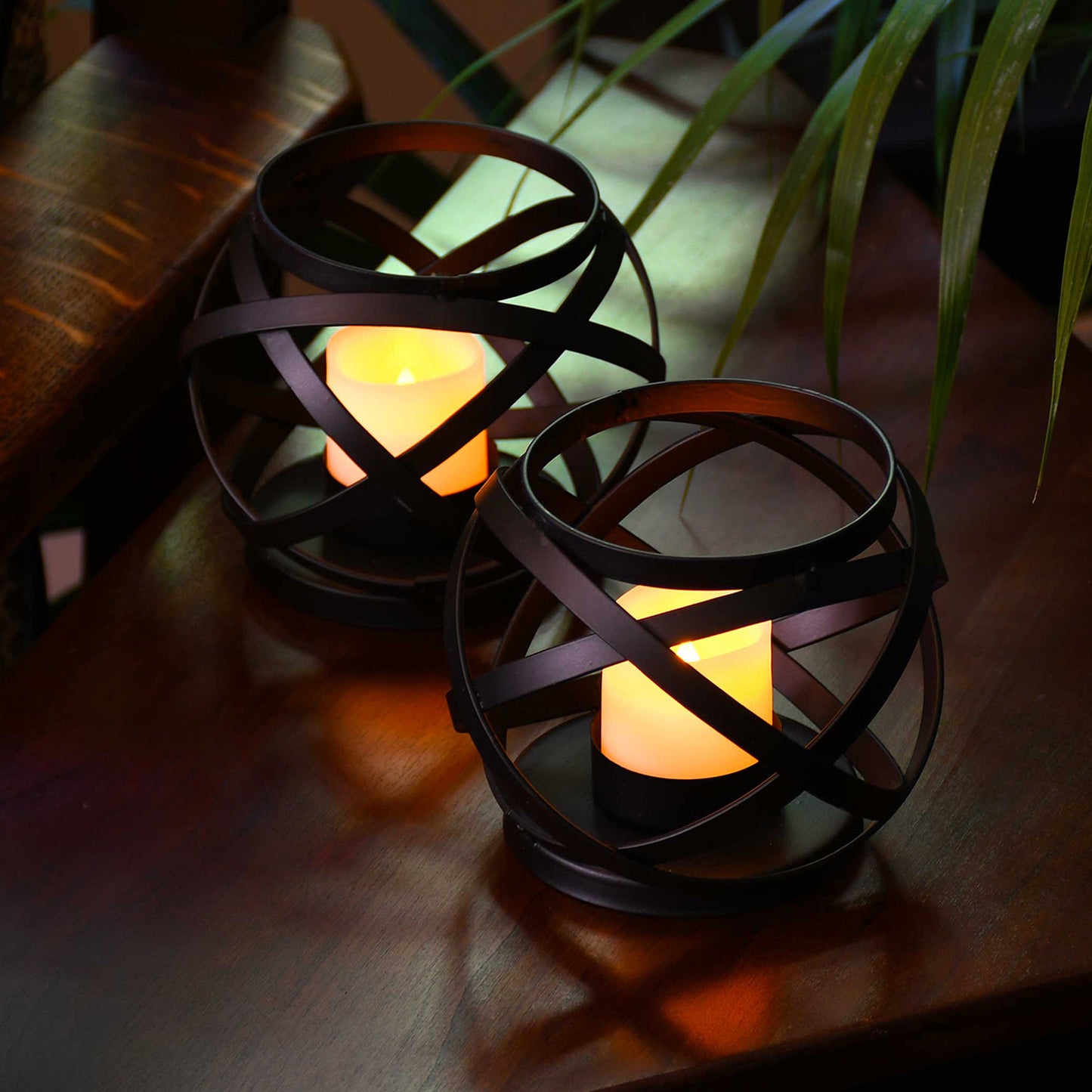 Metal Candleholders with Battery-Operated LED Candles - Set of 2