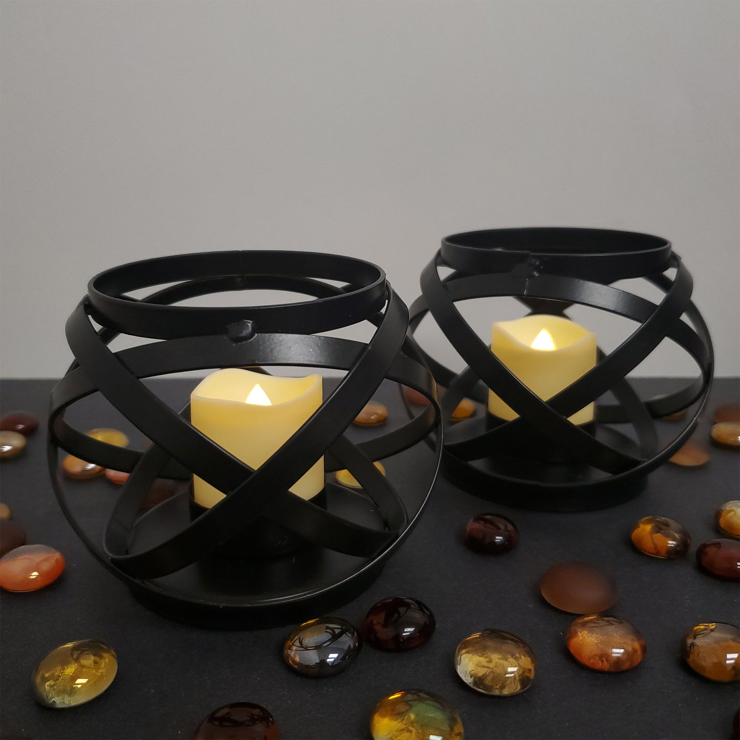 Metal Candleholders with Battery-Operated LED Candles - Set of 2