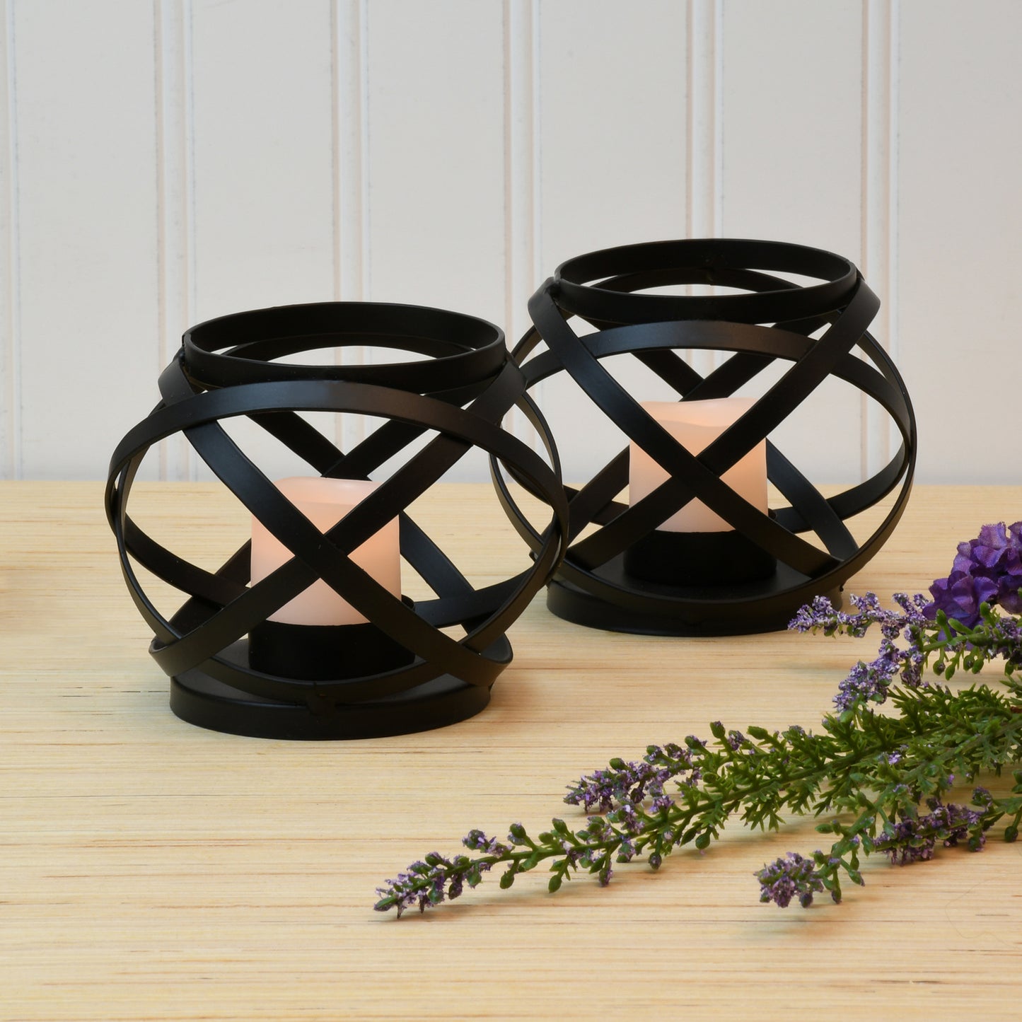 Metal Candleholders with Battery-Operated LED Candles - Set of 2
