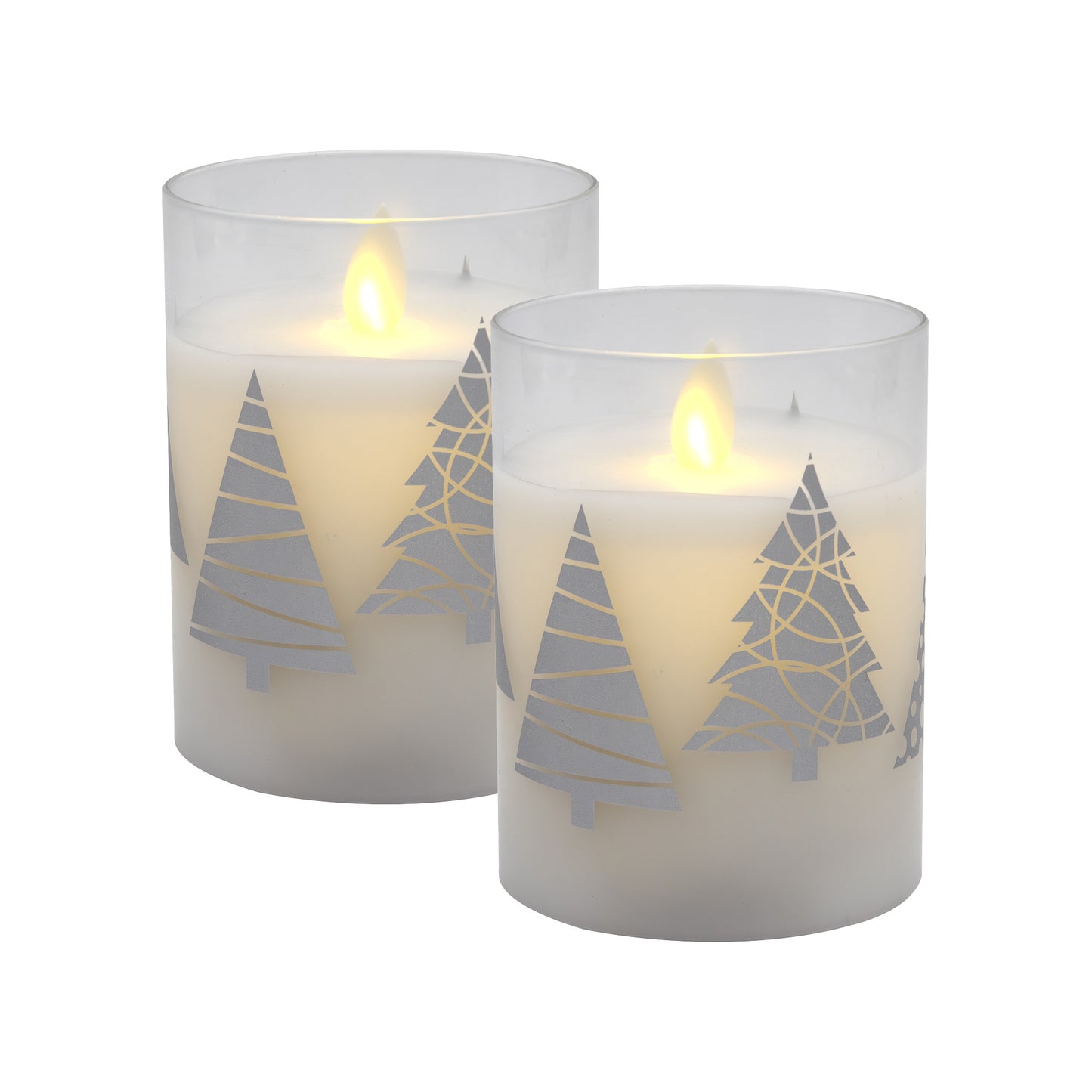Battery Operated Glass LED Candles, Christmas Trees - Set of 2