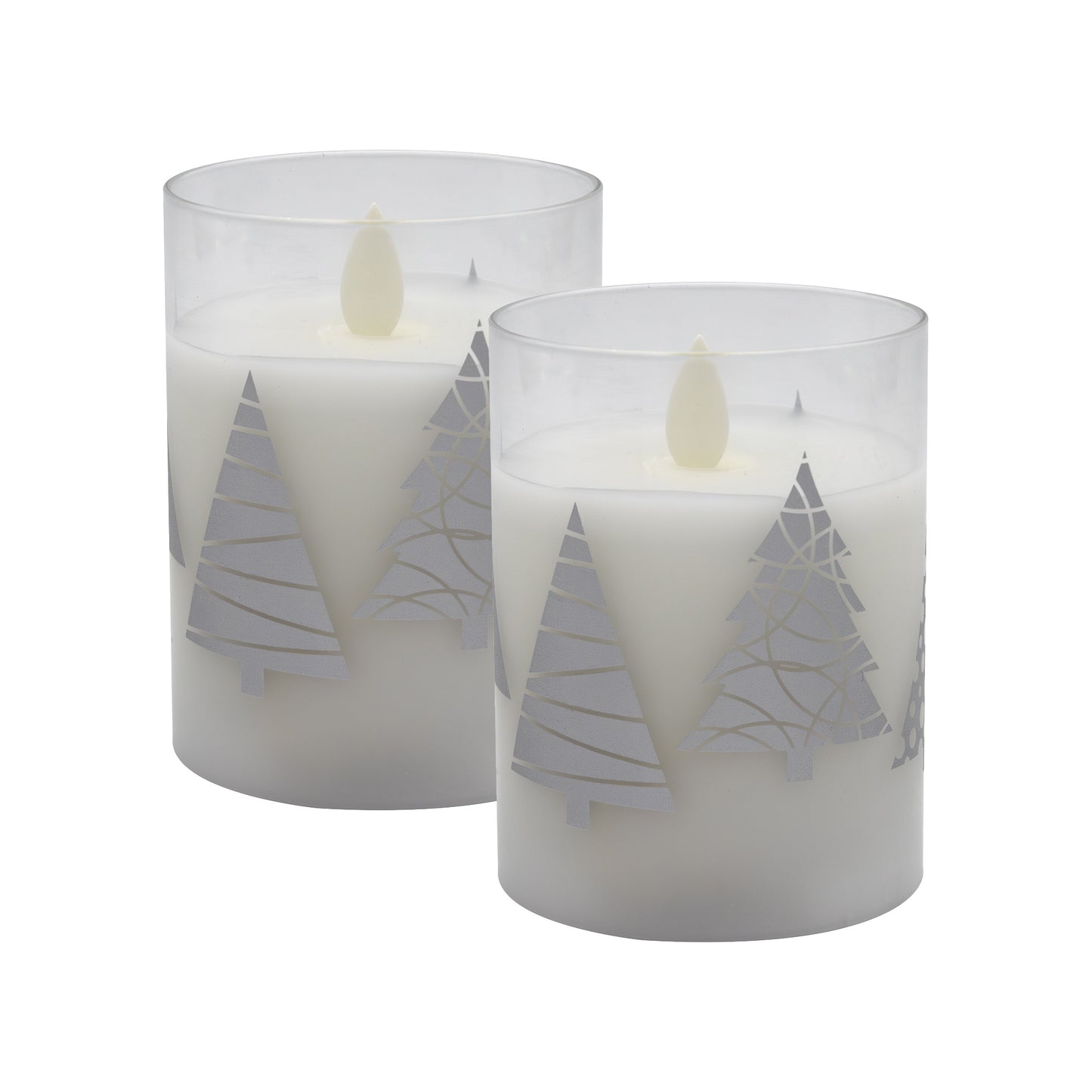Battery Operated Glass LED Candles, Christmas Trees - Set of 2