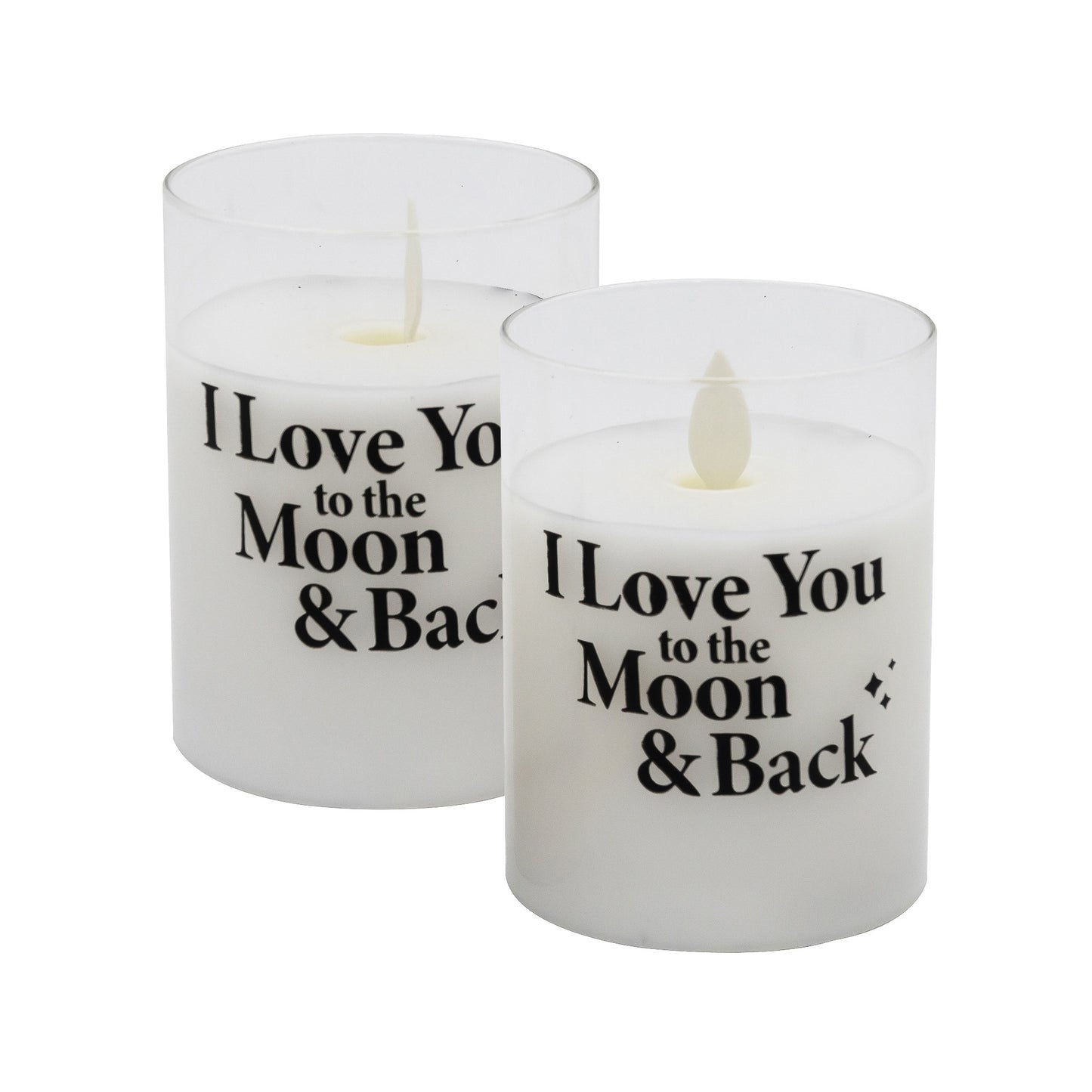 Battery Operated Glass LED Candles, I Love You to the Moon and Back - Set of 2