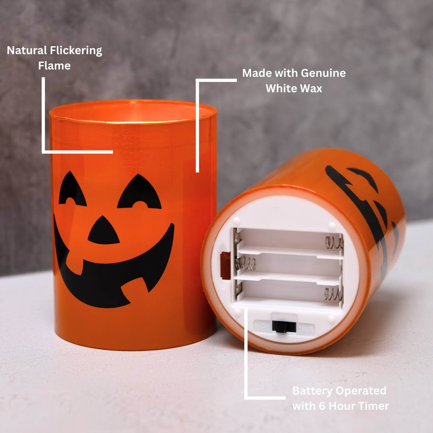 Battery Operated Glass LED Candles, Jack O' Lantern - Set of 2