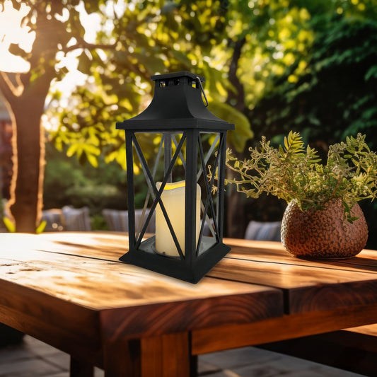 Solar-Powered Lantern with LED Candle – Crisscross