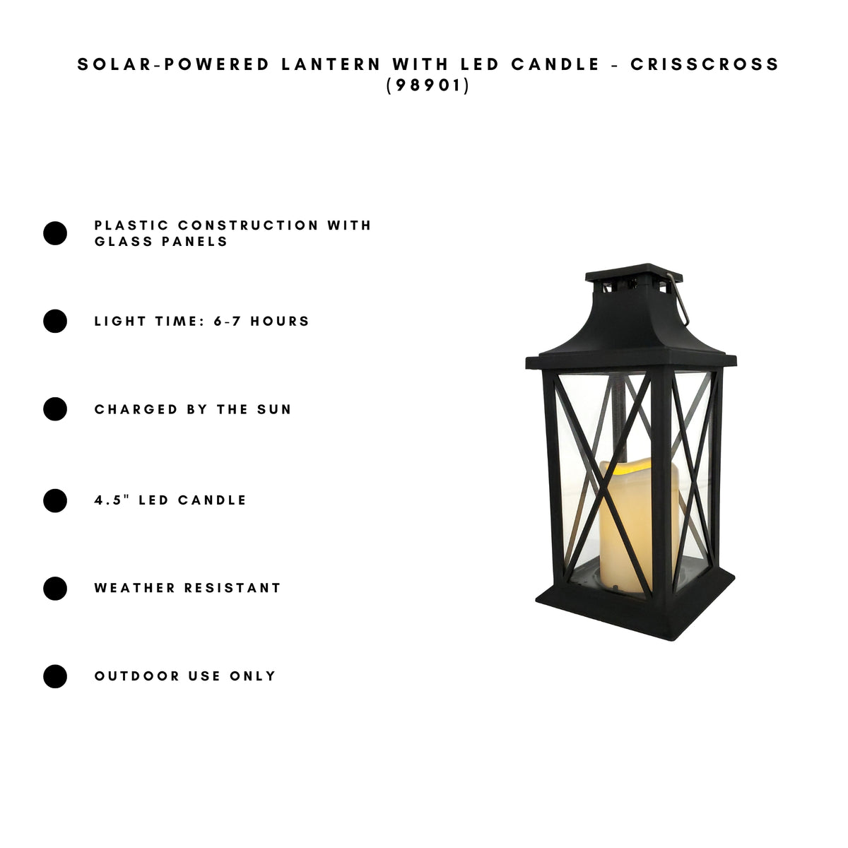 Solar-Powered Lantern with LED Candle – Crisscross