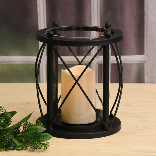 Metal Hurricane with Battery-Operated LED Candle
