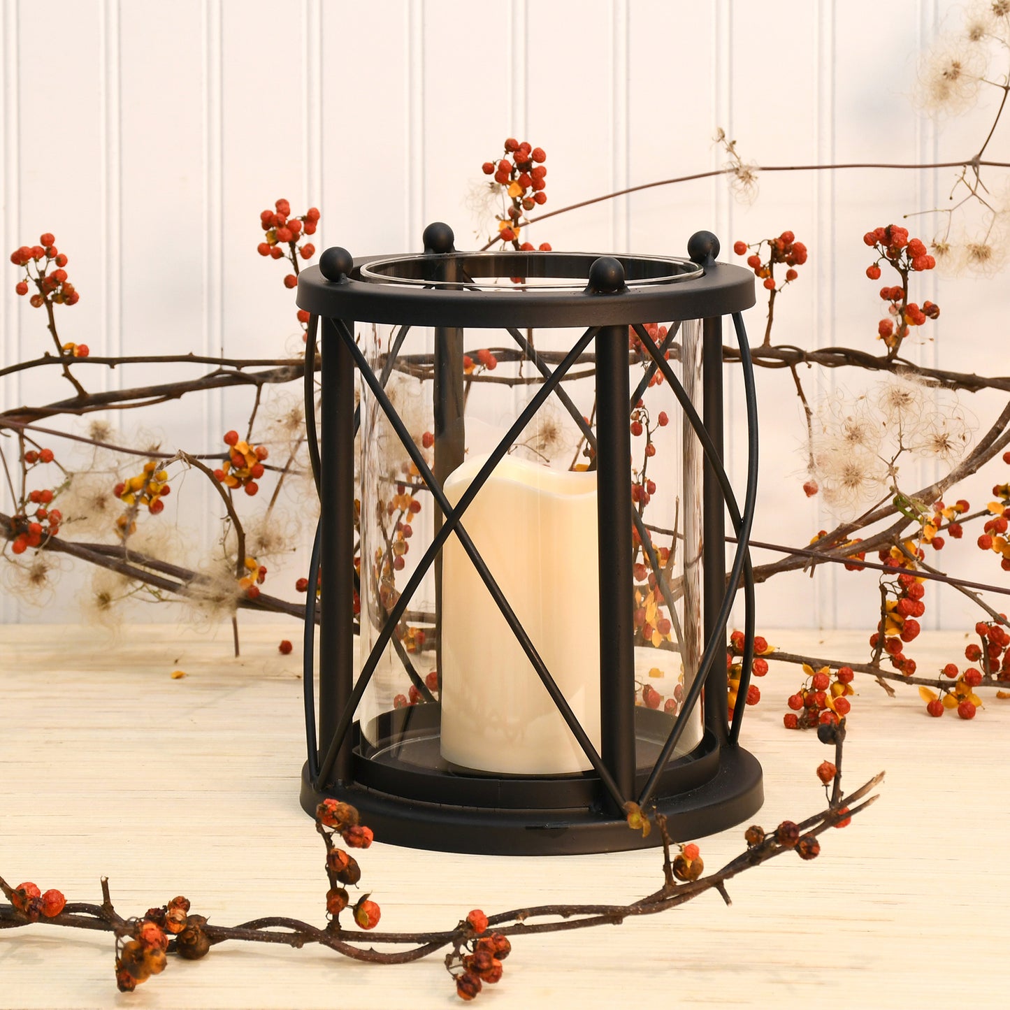 Metal Hurricane with Battery-Operated LED Candle