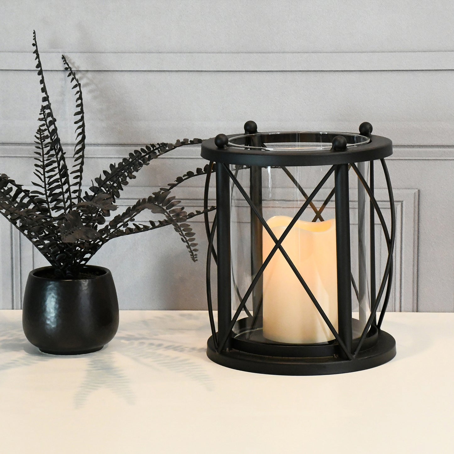Metal Hurricane with Battery-Operated LED Candle
