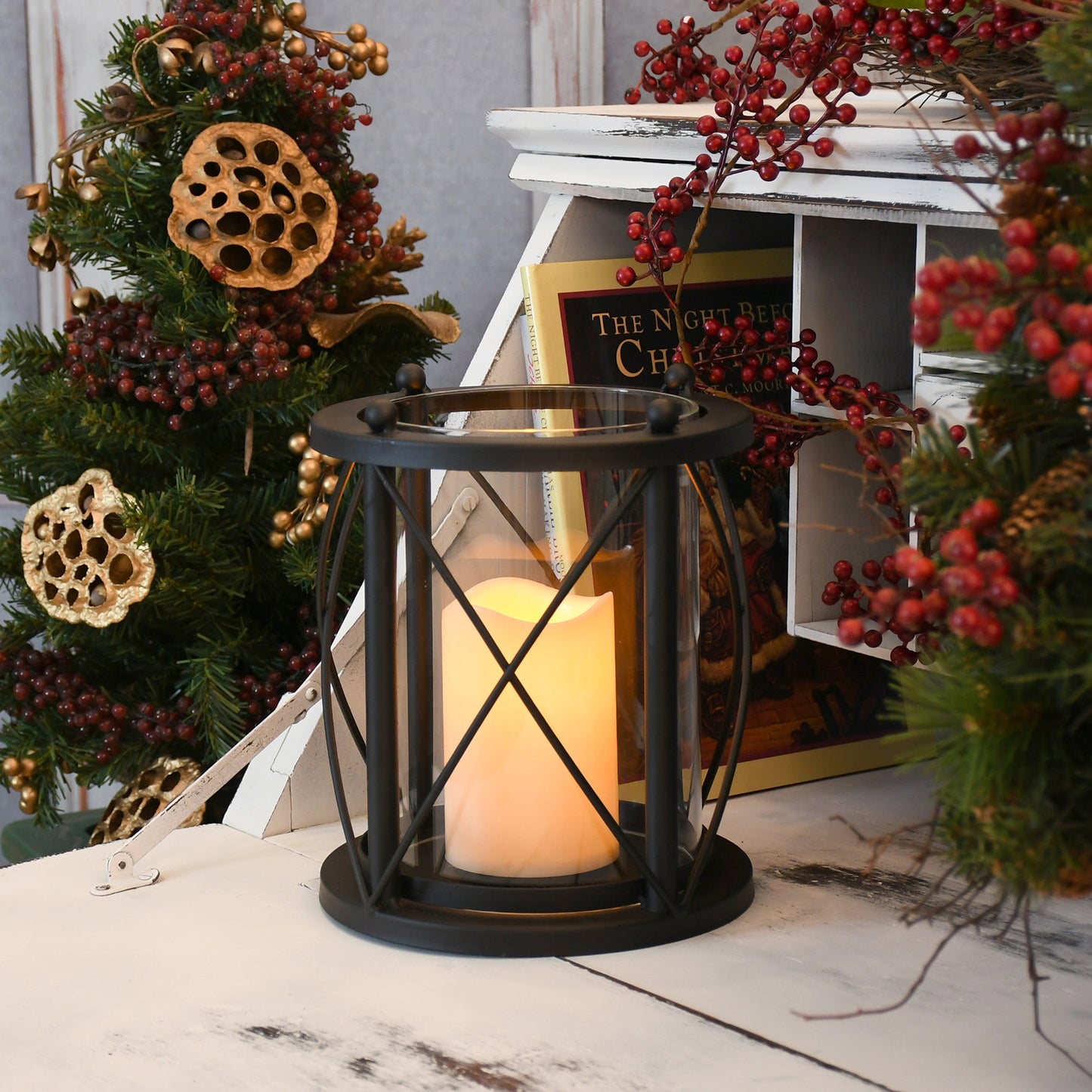 Metal Hurricane with Battery-Operated LED Candle