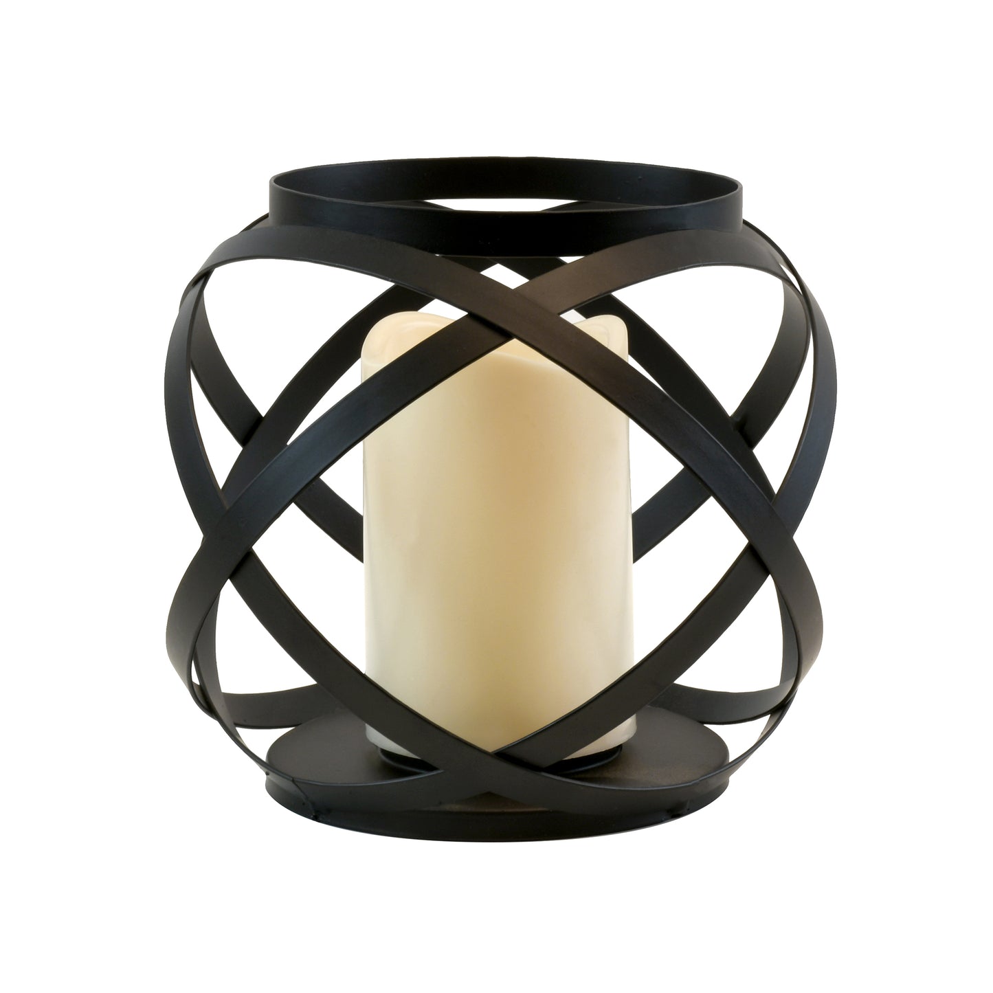 Black Banded Metal Lantern with Battery Operated Candle