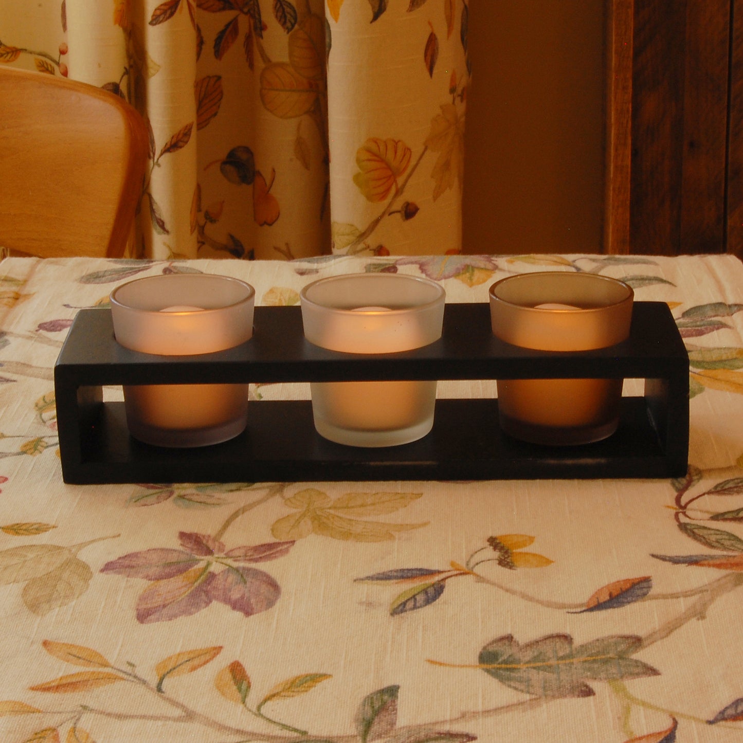Wooden Tray with 3 Glass Candleholders
