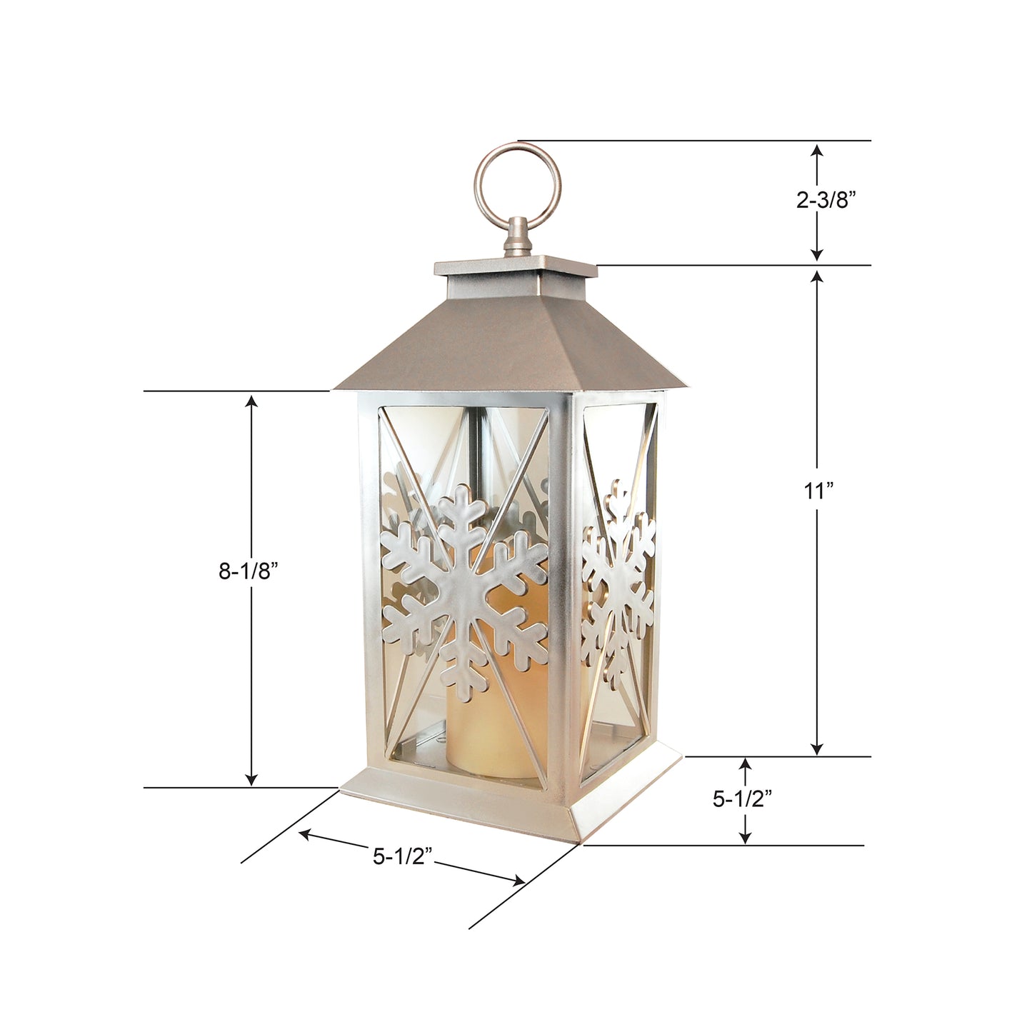 Silver Snowflake Lantern with Battery-Operated Candle